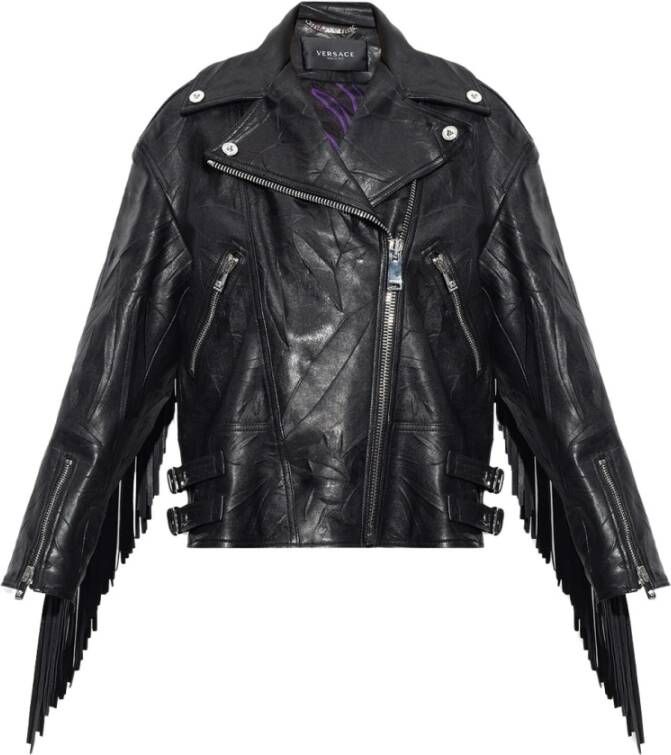 Versace Leren jas met franjes Zwart Dames