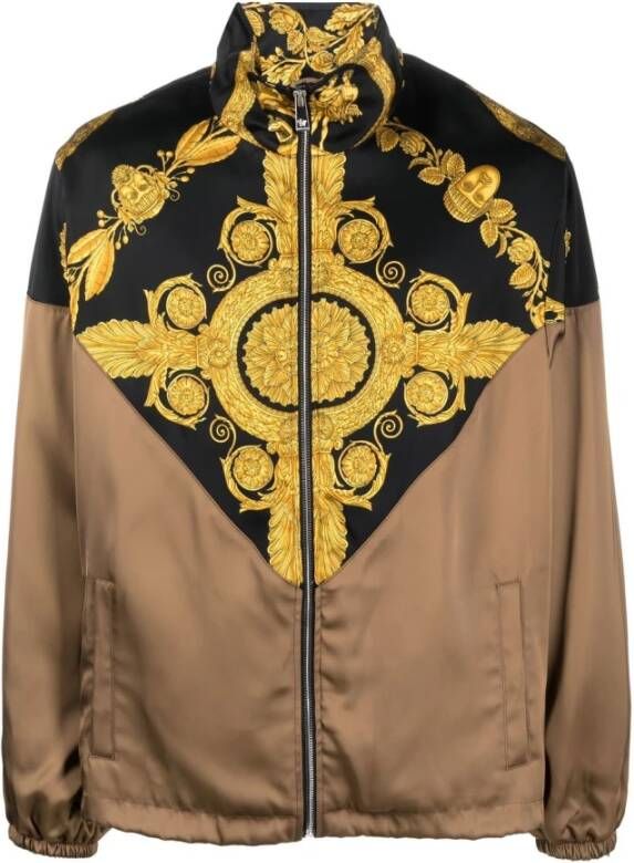 Versace Bruine Hoogsluitende Jas met Barocco Print Brown Heren