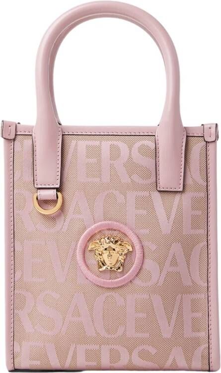 Versace Logo Jacquard Mini Tote Tas Roze Dames