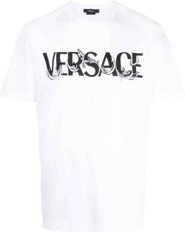 Versace Witte Barocco Silhouette Logo T-Shirt Wit Heren