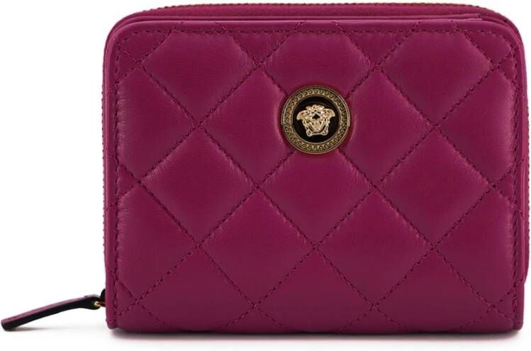 Versace Paarse Gewatteerde Nappa Leren Bifold Portemonnee Purple Dames