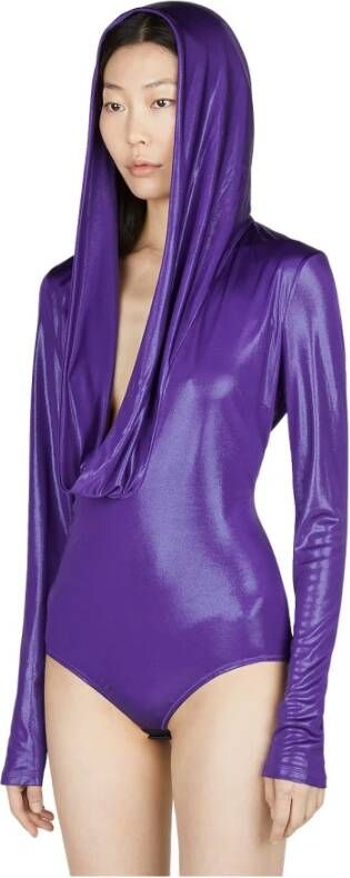 Versace Metallic Hooded Bodysuit Purple Dames