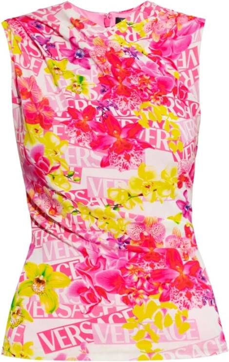 Versace Mouwloze Bedrukte Top met Bloemendetail Multicolor Dames