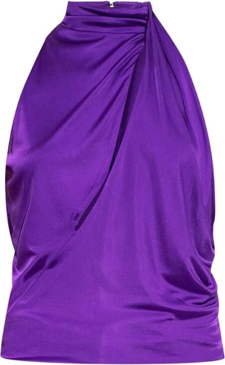 Versace Paarse Halternek Top met Satijnen Afwerking Purple Dames