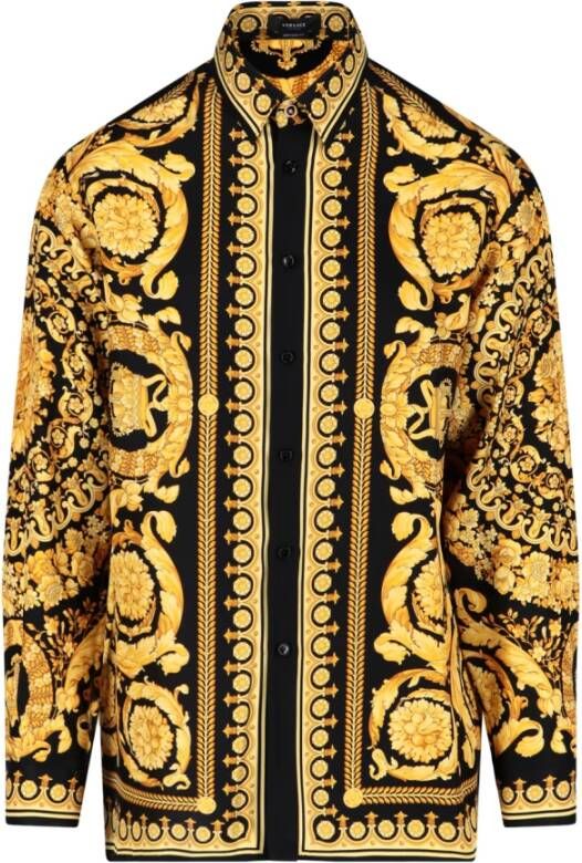 Versace Klassieke Kraag Zijden Twill Overhemd Yellow