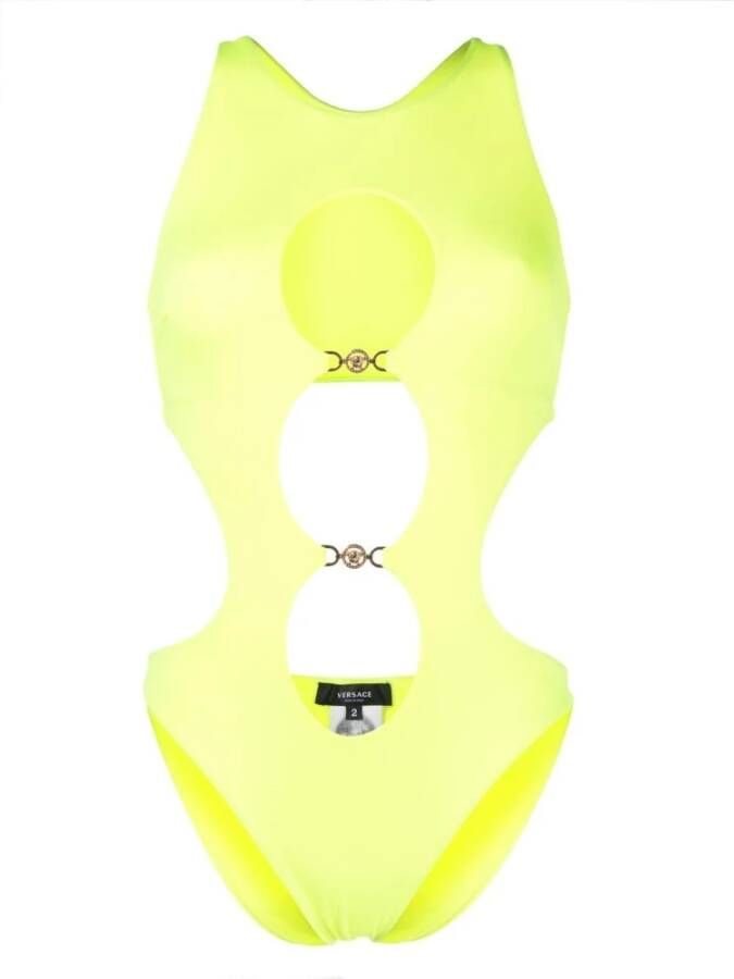 Versace Neon Eendelig Badpak met Decoratieve Uitsparingen Yellow Dames