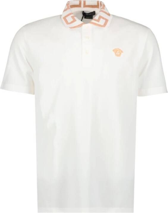Versace Witte Katoenen Polo met Greca Inleg White Heren
