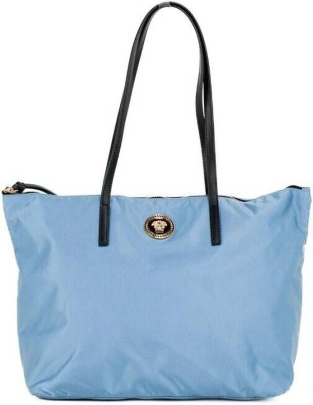 Versace Portuna Medusa Medium Korenbloemblauwe Nylon Leren Tote Tas Portemonnee Blue Dames