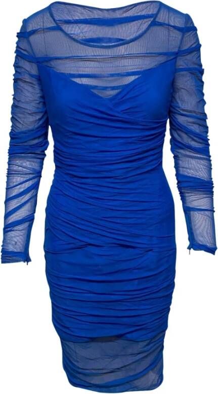 Versace Pre-owned Ruches mesh jurk Blauw Dames