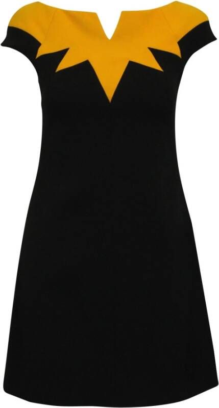 Versace Pre-owned Zwarte jurk met geel accent rond brede kraag Zwart Dames