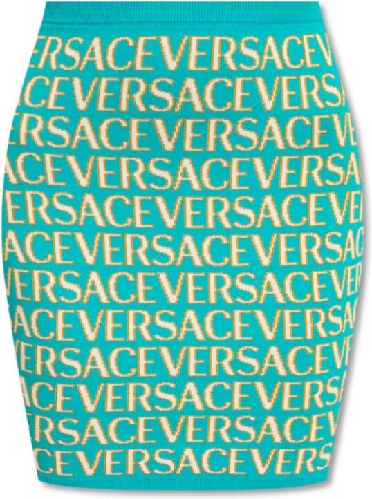 Versace Turquoise+Lichtblauwe Logo Print Rok Multicolor Dames