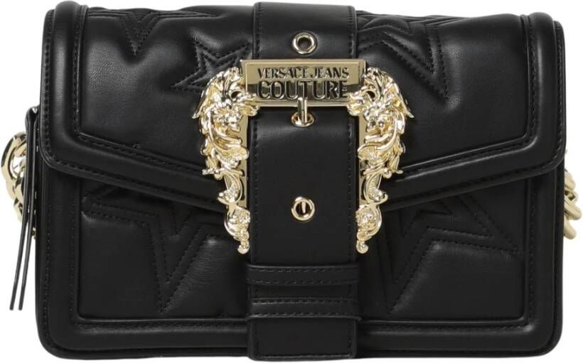 Versace Jeans Couture Zwarte schoudertas met logo sterren en gouden ketting Black Dames