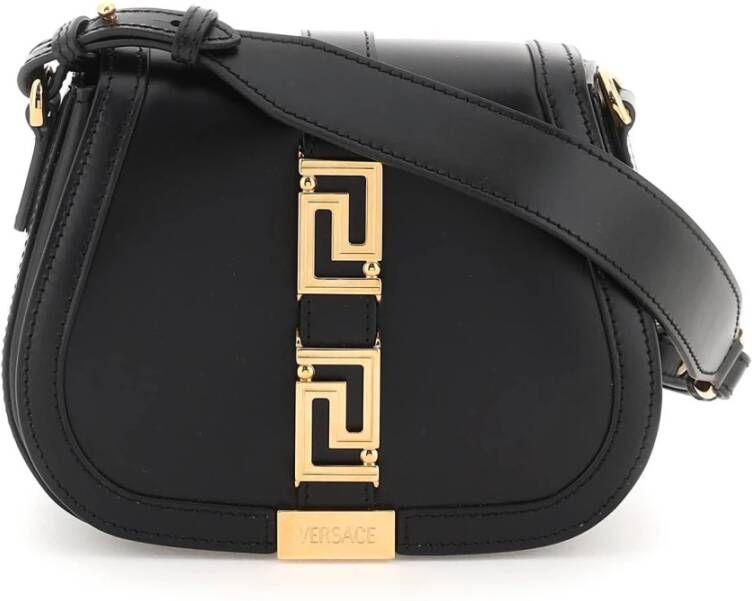 Versace Godin Leren Ketting Schoudertas Black Dames