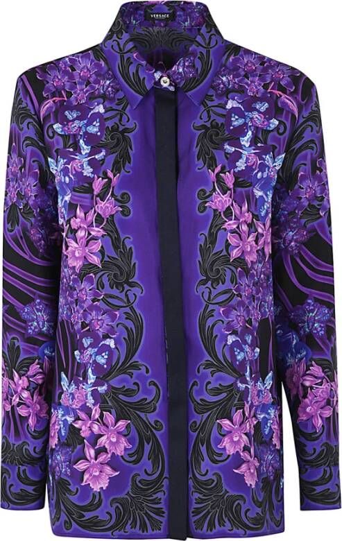 Versace Barok Print Overhemd met Medusa Elementen Purple Dames