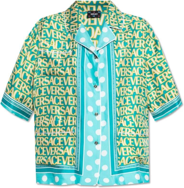 Versace Zijden Overhemd met Logo Print Multicolor Dames