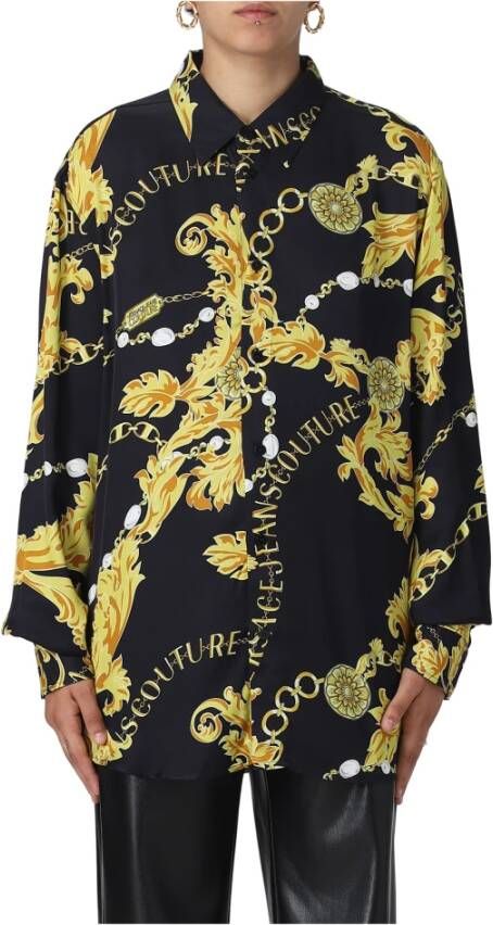 Versace Jeans Couture Zwarte Chain Print Twill Katoenen Overhemd Black Heren