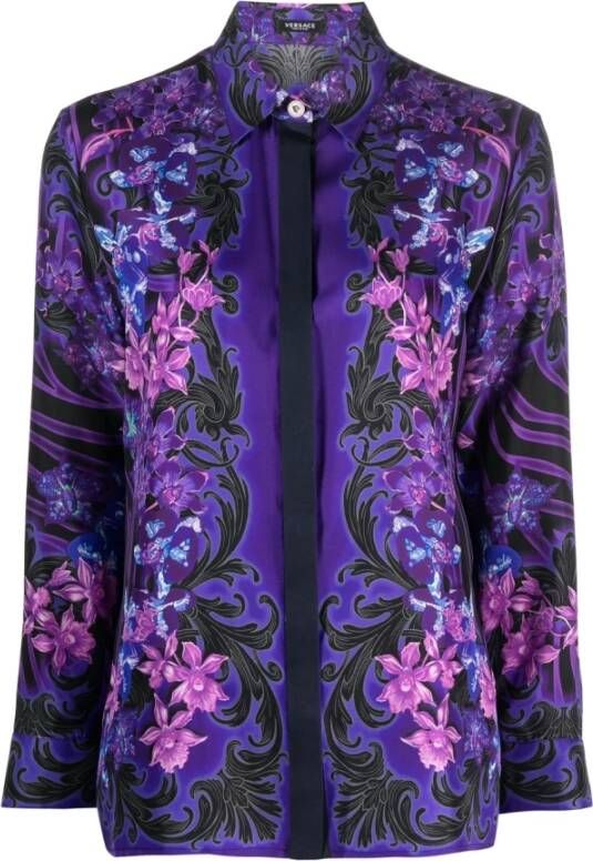 Versace Barok Print Overhemd met Medusa Elementen Purple Dames