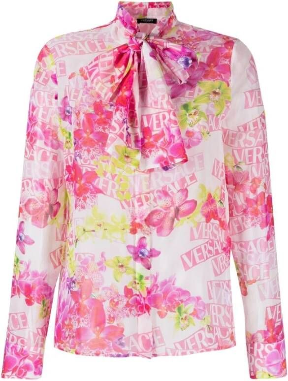Versace Bloemenprint Blouse met Strik Pink Dames