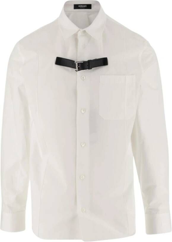 Versace Katoenen Poplin Overhemd met Leren Band Detail White Heren