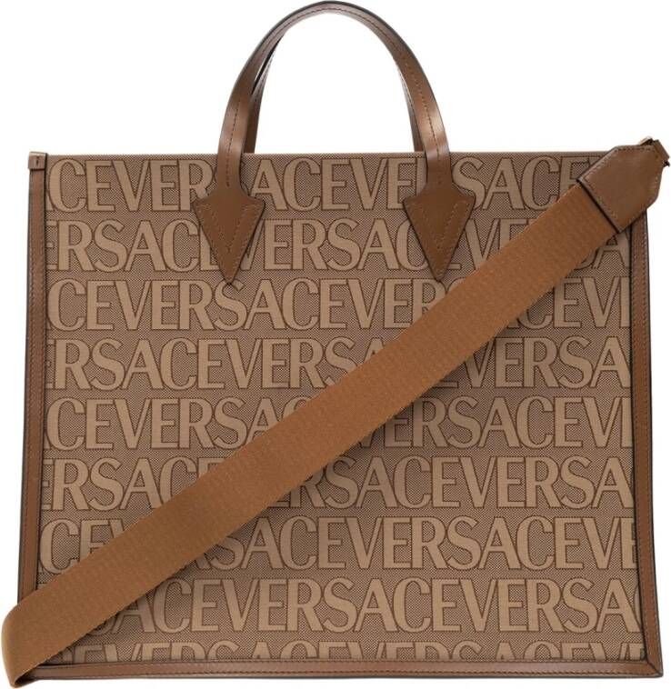 Versace Shopper tas met logo Bruin Heren