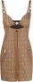 Versace Jacquard Mini Jurk met Leren Accenten Beige Dames - Thumbnail 3