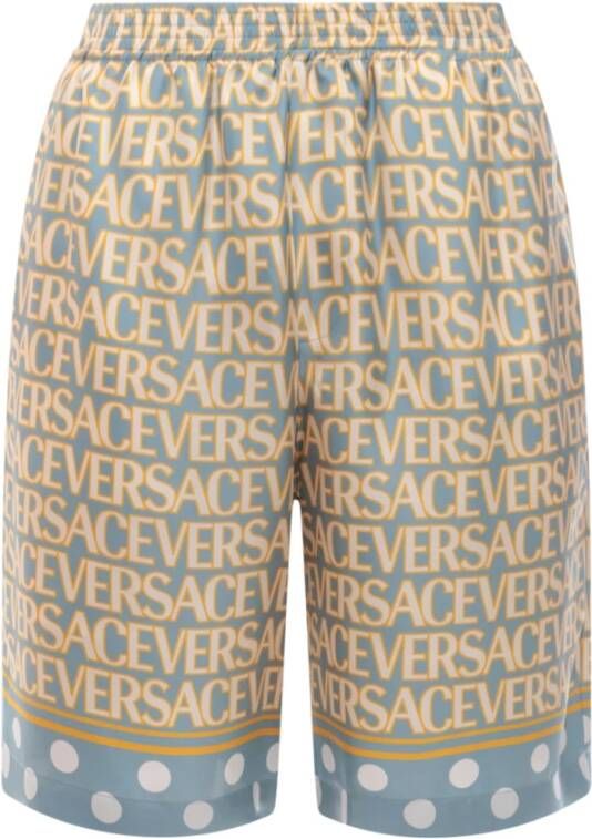 Versace Zijden Shorts met Allover-Print Beige Heren
