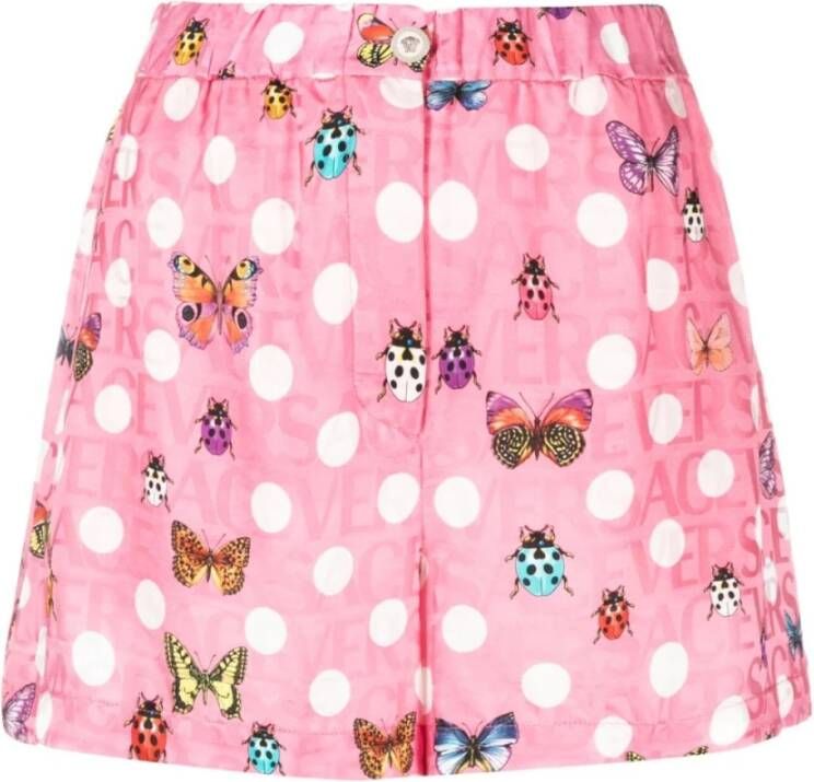 Versace Multicolor Zijden Shorts met Vlinders Lieveheersbeestjes Print Multicolor Dames