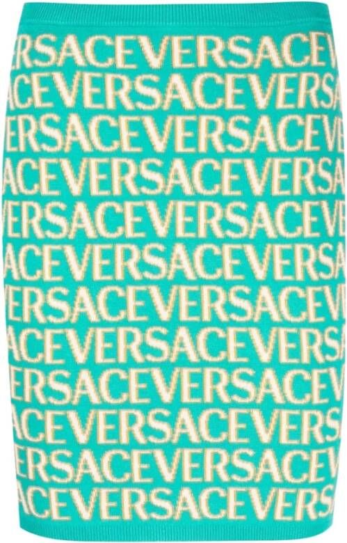 Versace Turquoise+Lichtblauwe Logo Print Rok Multicolor Dames
