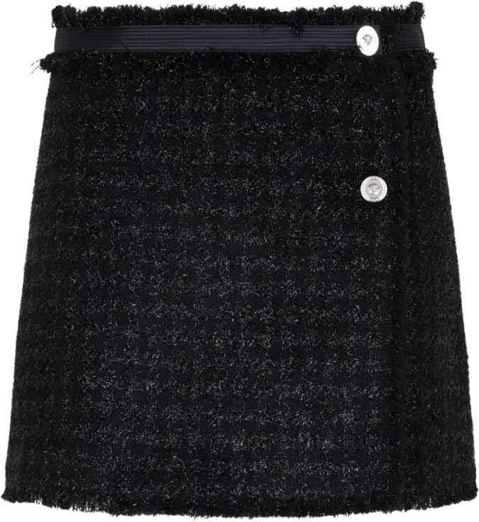 Versace Zwarte Vichy Rok met Lurex Tweed Stof Black Dames