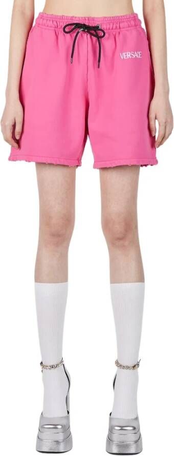 Versace Logo Print Track Shorts Pink Dames