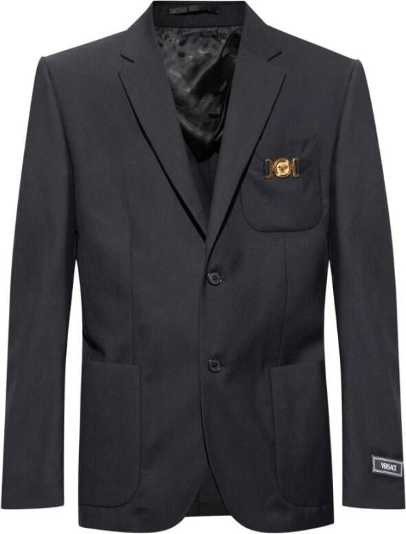 Versace Zwarte jas van zuivere wol met golf-finish en Medusa-detail Black Heren