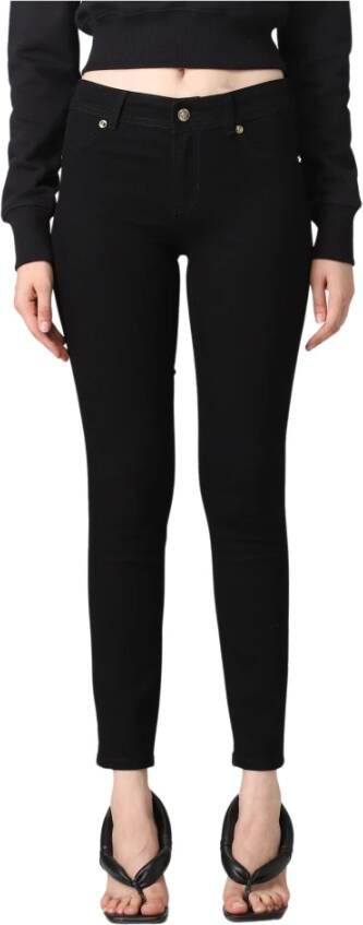 Versace Jeans Couture Zwarte katoenen jeans met V-Embleem knoop Black Dames