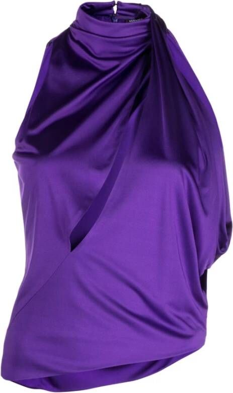 Versace Paarse Gedrapeerde Halternek Top Purple Dames