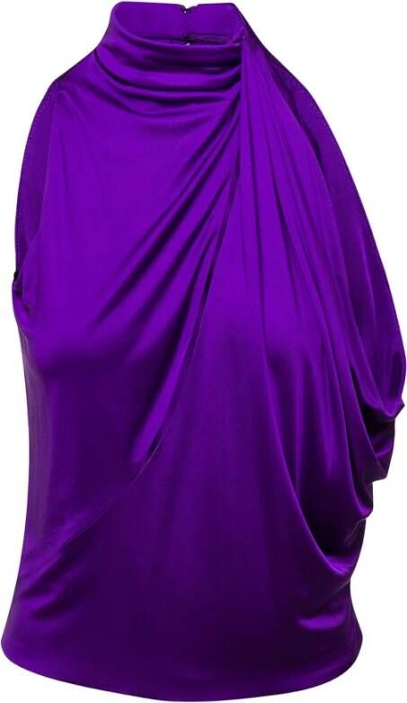 Versace Gedrapeerde Viscose Jurk met Split Purple Dames