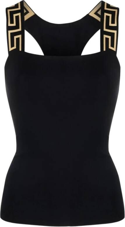 Versace Zwarte shirts met Greca-rand en centraal Medusa-motief Black Dames