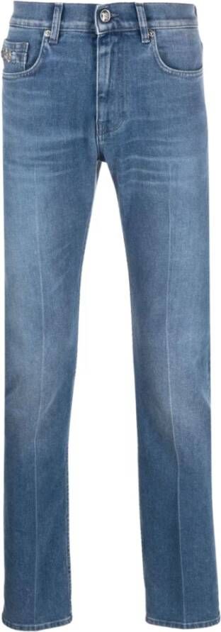 Versace Stretch Denim Slim Fit Jeans met Metalen Medusa Details Blue Heren