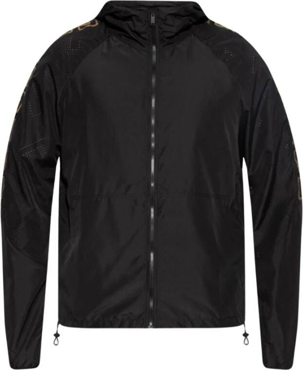 Versace Zwarte Geperforeerde Jas met Trekkoord Capuchon Black