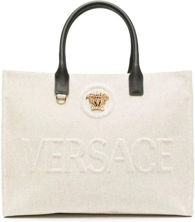 Versace Stoffen en Kalfsleren Tote Tassen Wit Dames