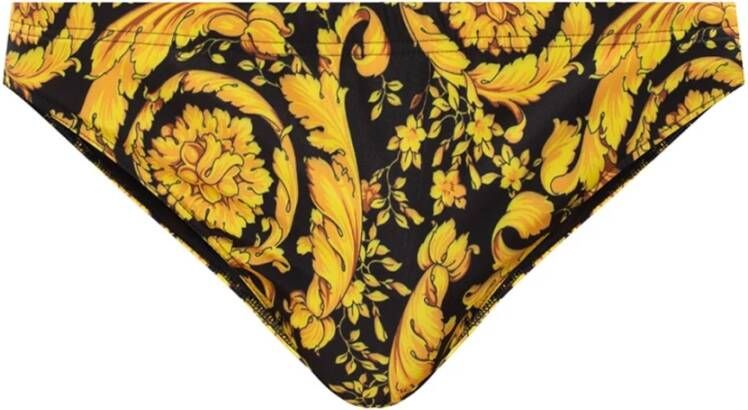 Versace Elastische bedrukte polyester slipshorts Yellow Heren