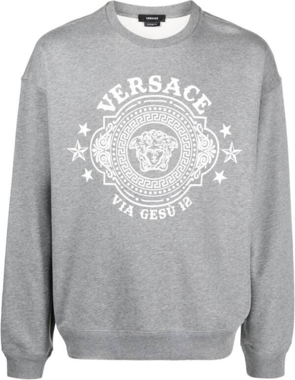 Versace `Medusa Badge` Print Sweatshirt Gray Heren