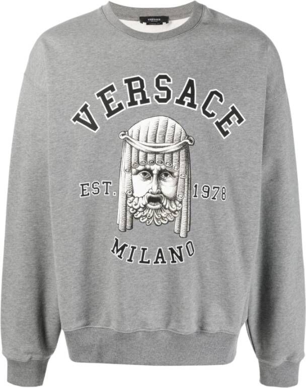 Versace Katoenen Crewneck Sweatshirt met Logo Detail Gray Heren
