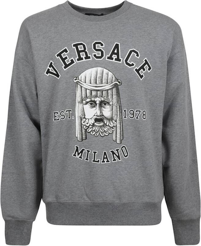 Versace Katoenen Crewneck Sweatshirt met Logo Detail Gray Heren