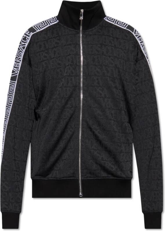 Versace Zwarte Sweaters met Allover Patroon en Signature Greca Details Zwart Heren