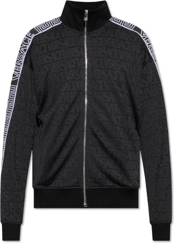 Versace Zwarte Sweaters met Allover Patroon en Signature Greca Details Black Heren