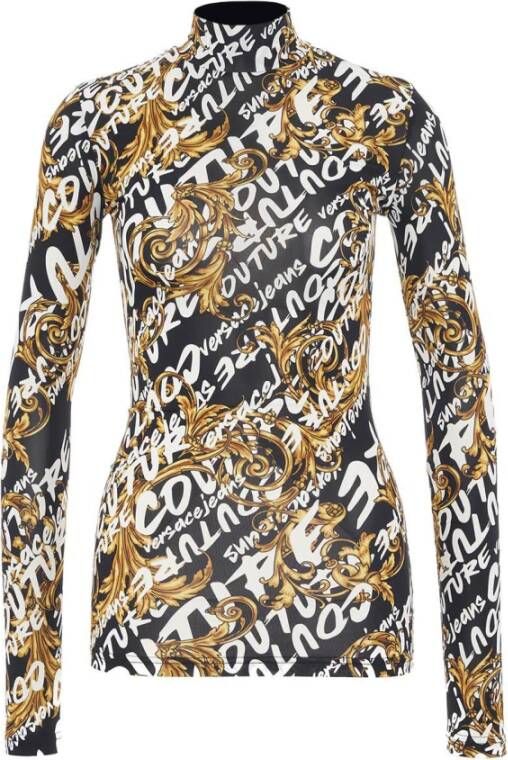 Versace Jeans Couture Dolcevita con logo stampato all over donna Versace 73Hah617-Js138 Nero Oro Zwart Dames