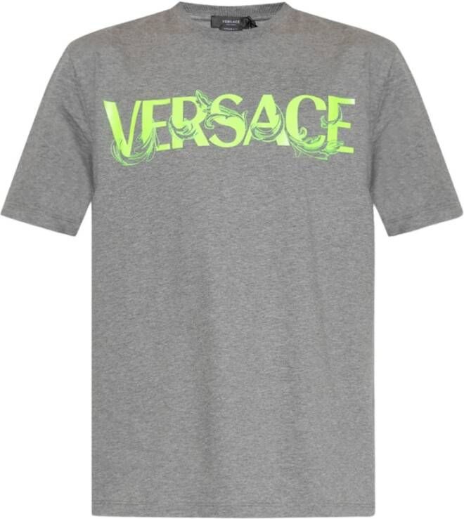 Versace Grijze Katoenen T-Shirt Regular Fit Gray Heren