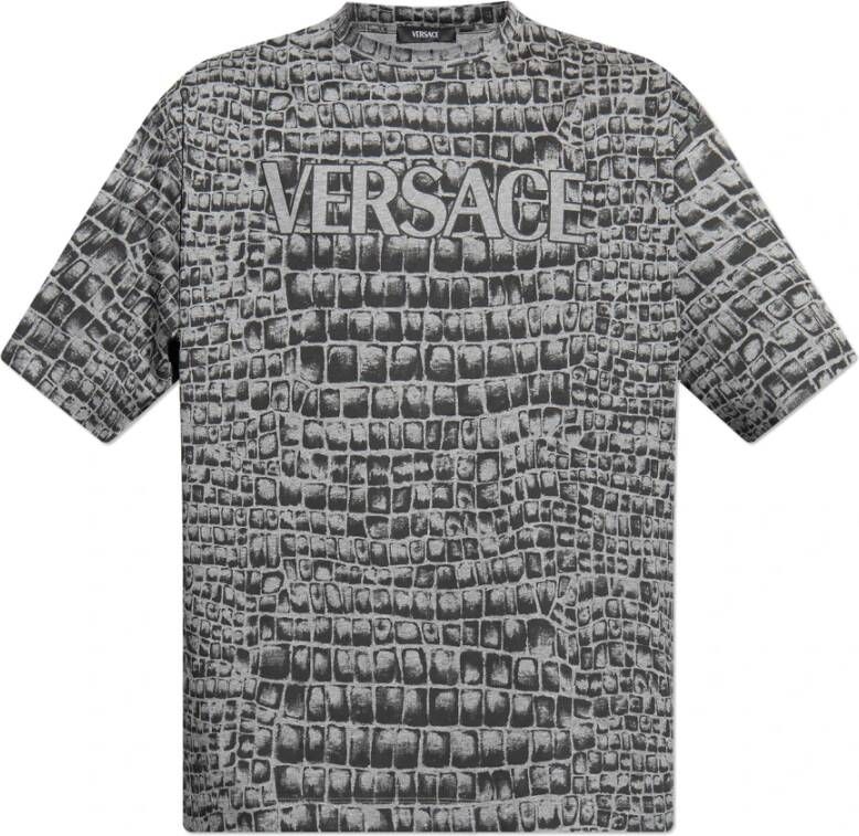 Versace T-shirt met logo Grijs Heren