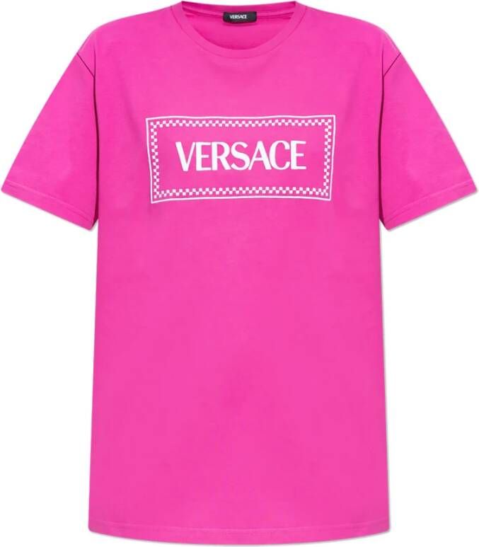 Versace Fuchsia Geborduurde Logo T-shirts en Polos Roze Dames