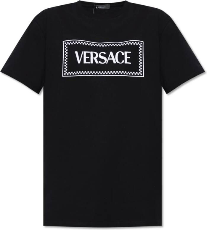 Versace Zwarte T-shirts en Polos met geborduurd logo Black Dames
