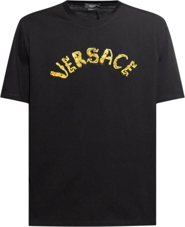 Versace Zwarte T-shirts en Polos met Geborduurd Logo Black Heren